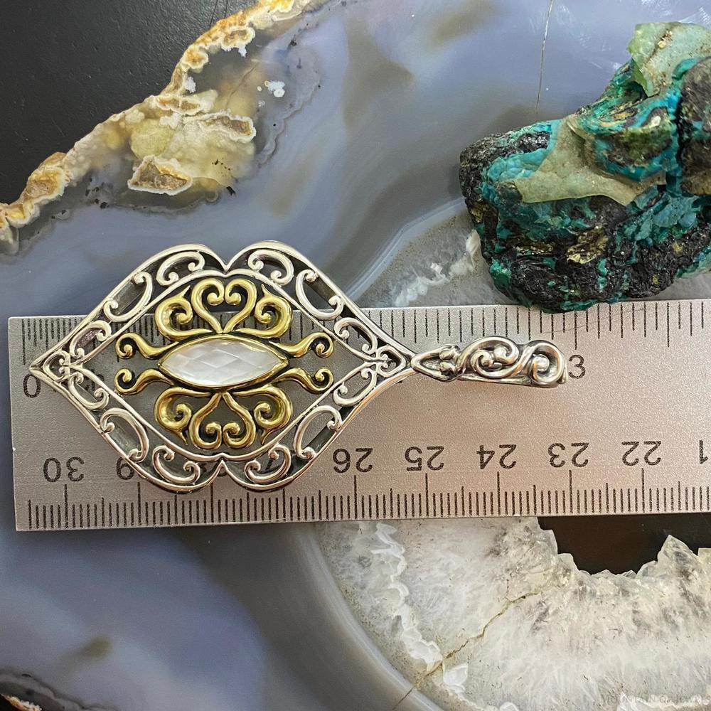 Carolyn Pollack Vintage Southwestern Style Sterling & Brass Moonstone Pendant - Picture 10 of 10